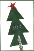 0301 Green JOY Xmas Tree on White Background Blank Message Card
